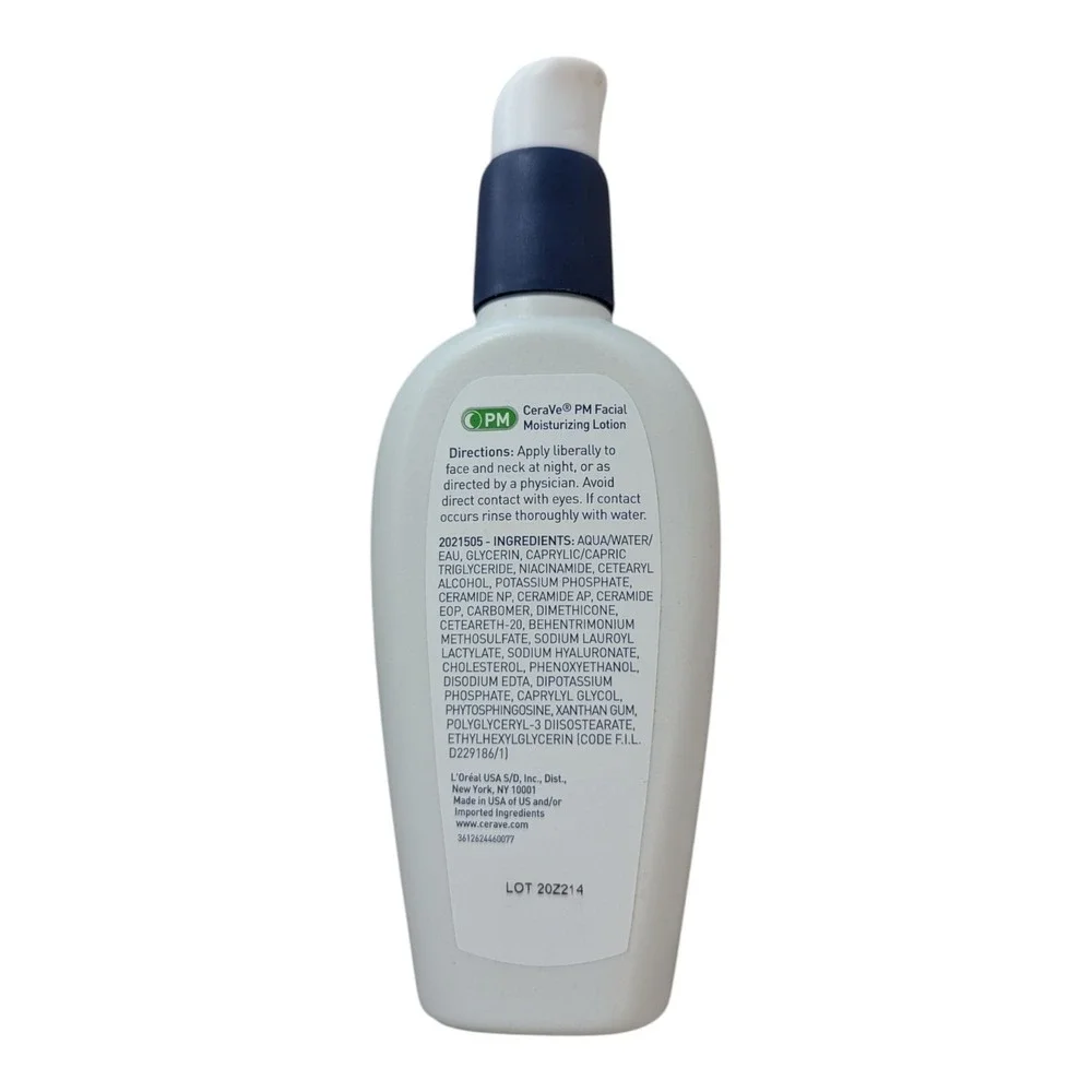 BBB. CeraVe PM Lotion Face Moisturizer Oil-free Night Cream‎ All Skin Types 3 Oz